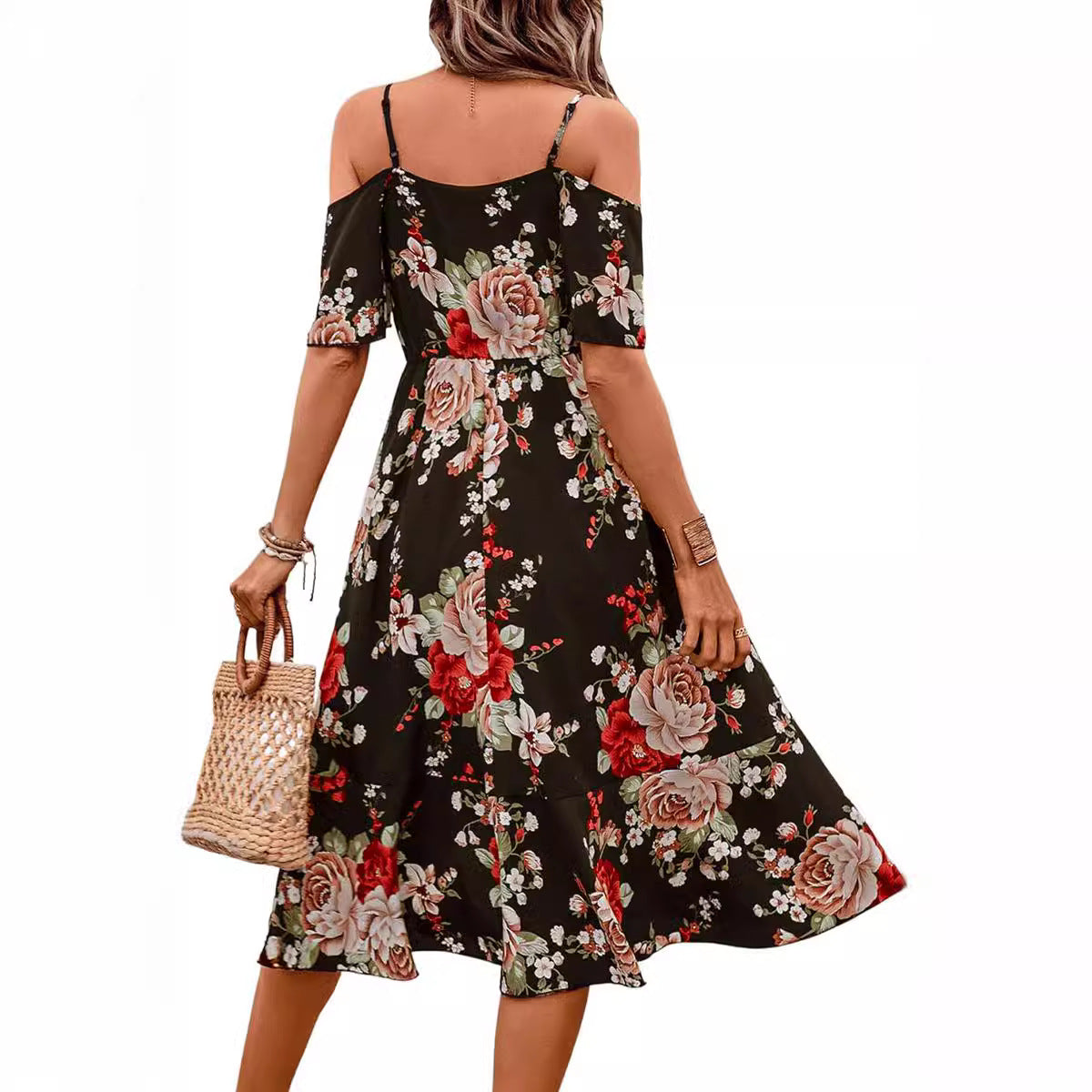 Women's Bohemian Printed Dress Spaghetti Strap Dress Artistic Style