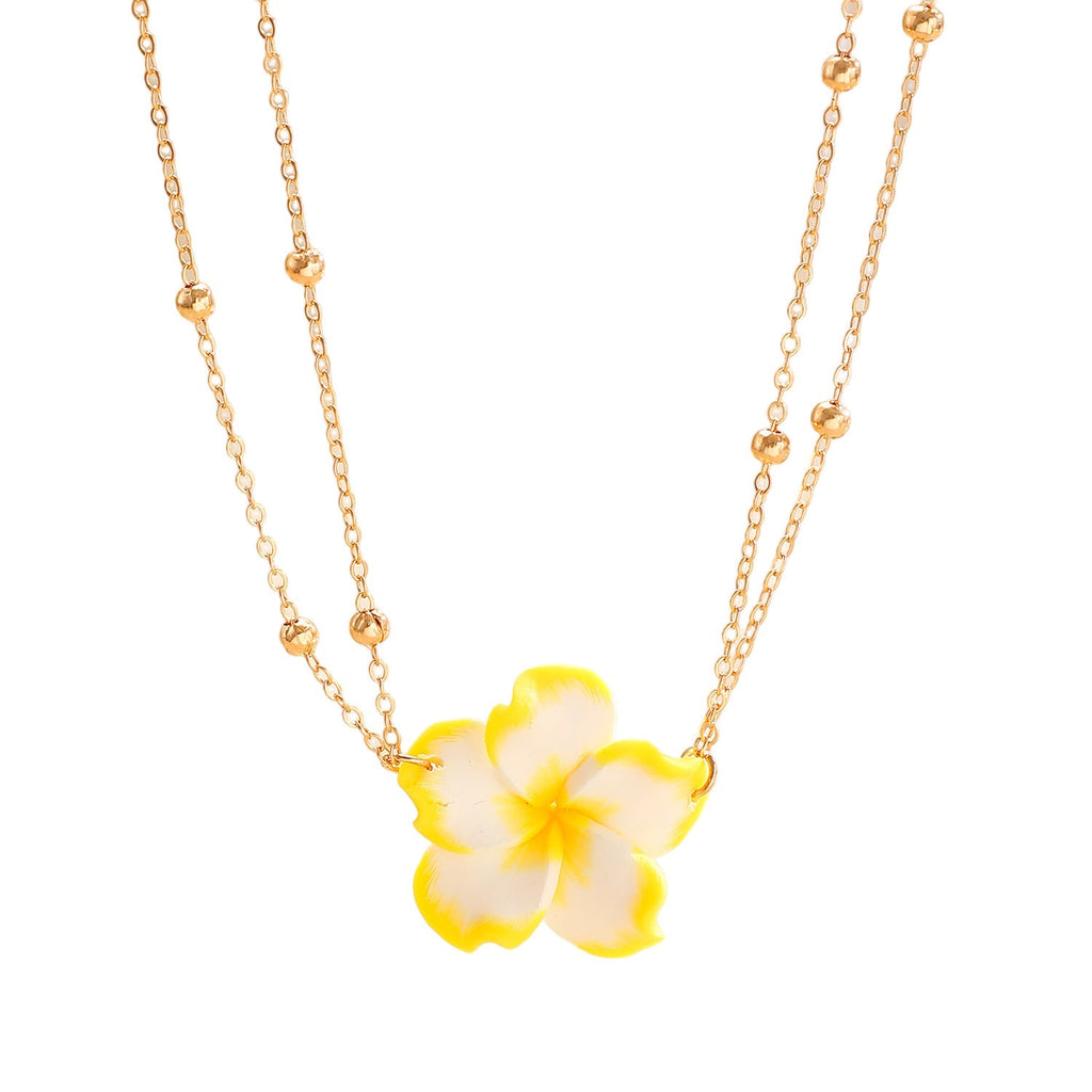 Simple Women's Metal Frangipani Flower Beaded Waist Chain Beach Belly Chain