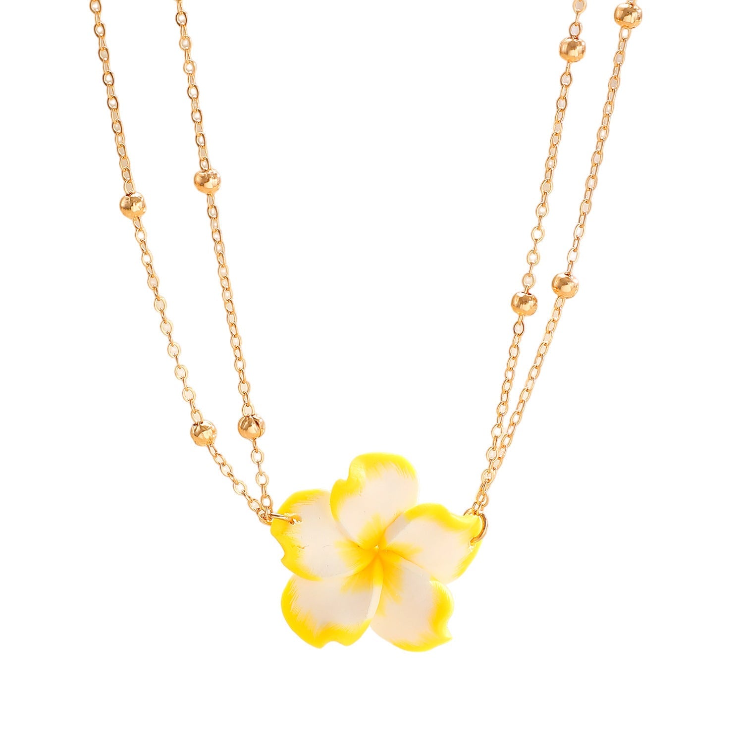 Simple Women's Metal Frangipani Flower Beaded Waist Chain Beach Belly Chain