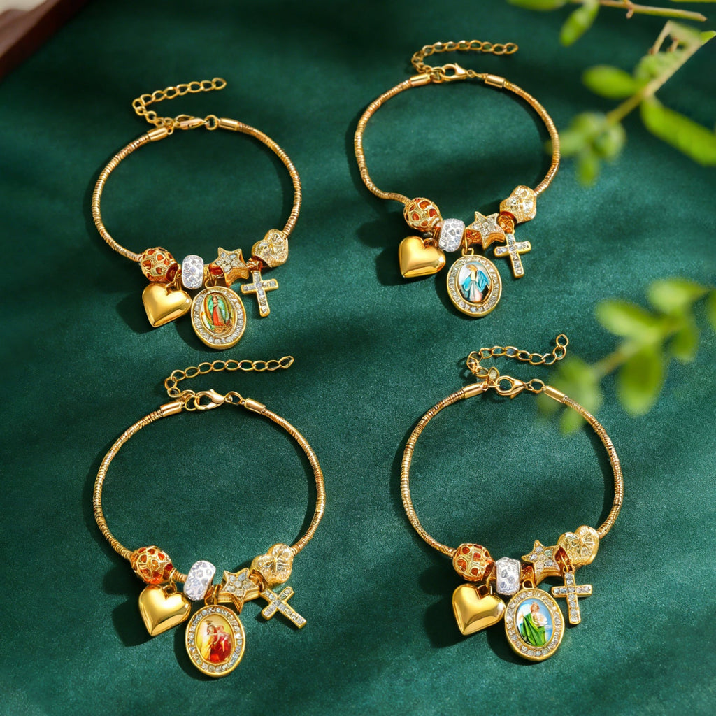 DIY Beaded Bracelet Multi-Element Copper Alloy Rhinestone Heart Cross Bracelet