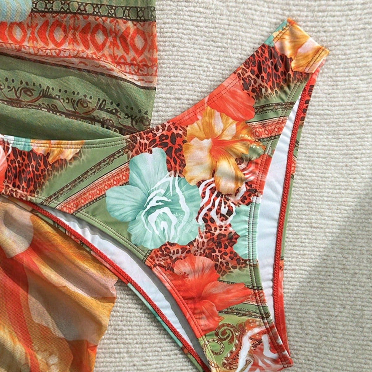Women's Bikini Swimsuit with Floral Print and Tie Straps