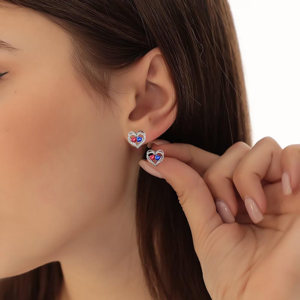 Sterling Silver Birthstone Heart Earrings
