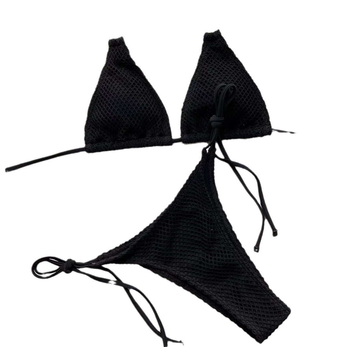 Mesh Fabric Solid Color Split Bikini Swimsuit, Stylish Sexy Beach Hot Spring Resort Swimsuit