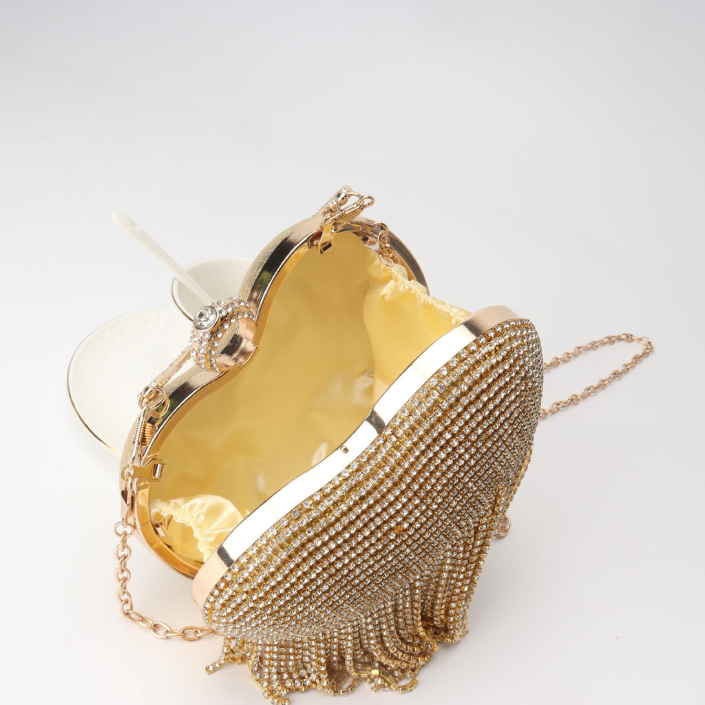 Fringed Rhinestone Bag, Birthday Party purse, Heart Shape Dinner Bag evening Clutch Purse Party, Prom Bag