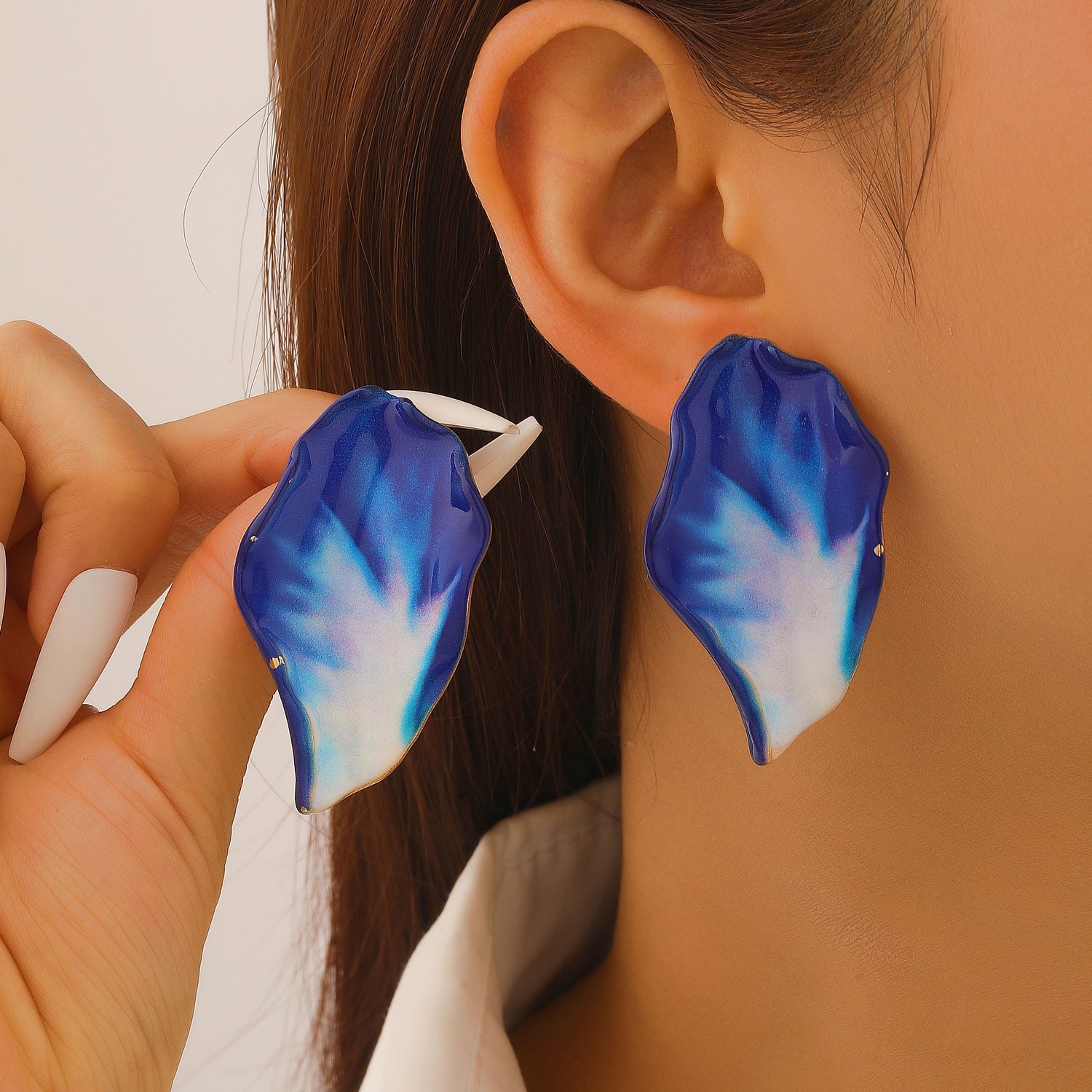 Vintage Irregular Pleated Petal Oil-Drop Earrings Enamel Geometric Jewelry