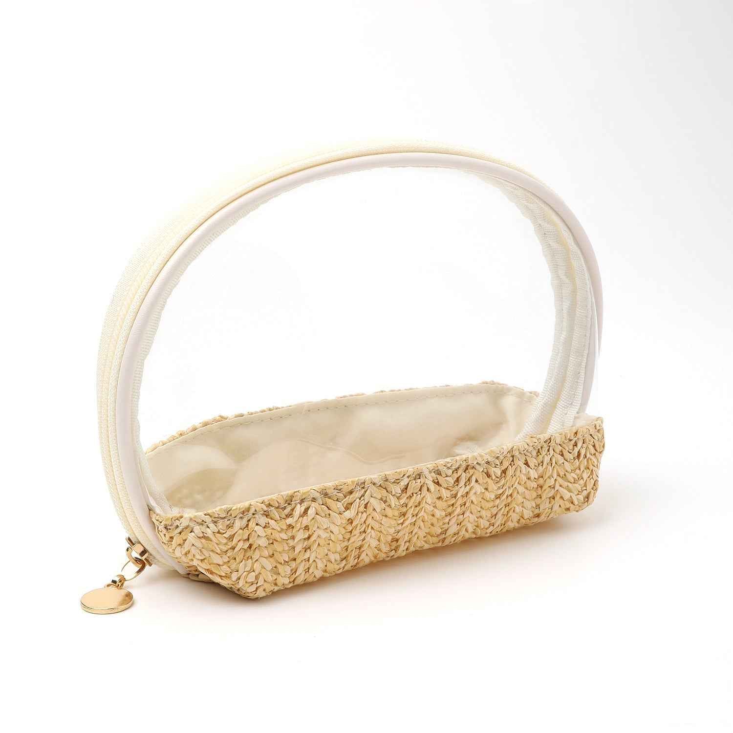 Travel makeup bag,Makeup bag organizers,Makeup bags small, woven cosmetics storage bag, portable waterproof cosmetic bag, small straw travel storage bag
