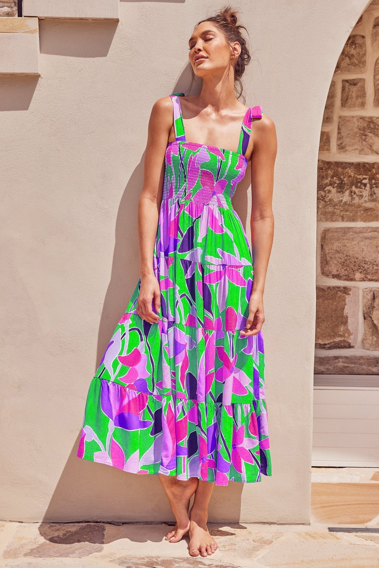 Sleeveless Floral Print Long Suspender Dress - Spice Girl Inspired A-Line Sundress for Tea Party & Casual Wear