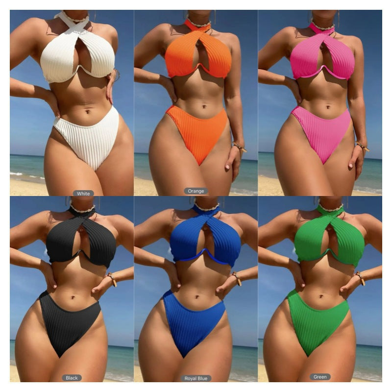 Solid Color Multi Color Sexy Quality Bikini Strappy Two Piece Set