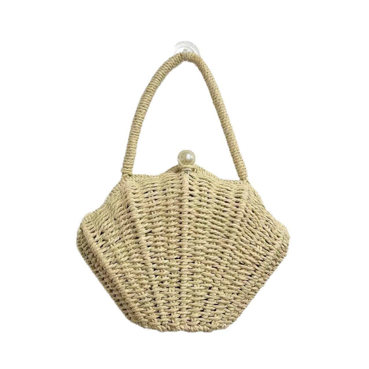 Round Straw Beach Bag - Handwoven Round Tote, Two-Way Handheld Shoulder Purse, Paper Rope Casual Bag