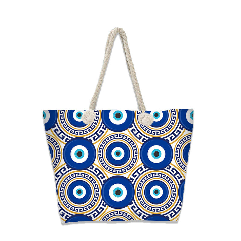 Evil Eye Beach Bag – Portable Travel Handheld Tote, Casual Shoulder Purse, Large Vacation Shopper