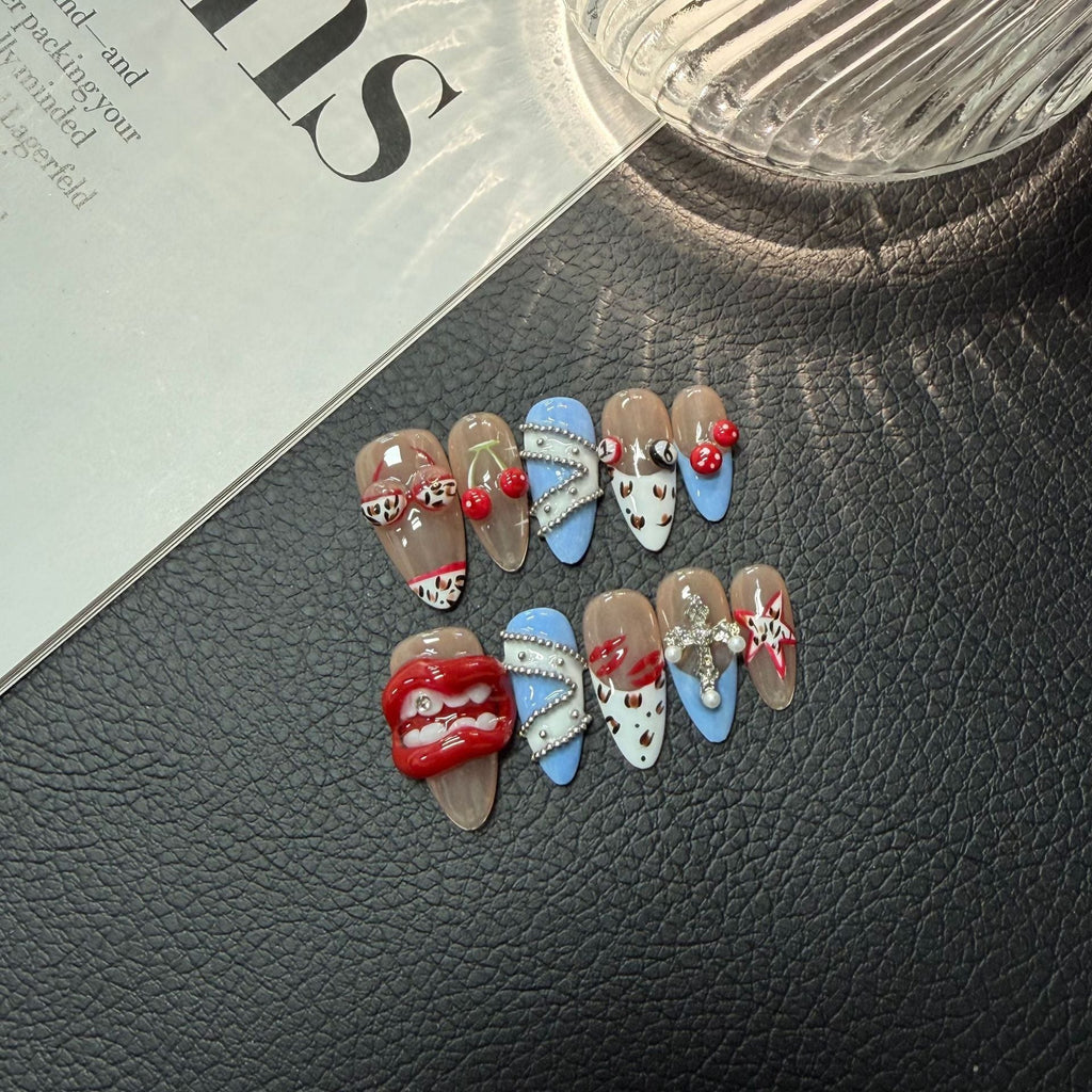 Original Bikini Hand Painted Pinch Sexy Big Red Lip Handmade Nail Wholesale