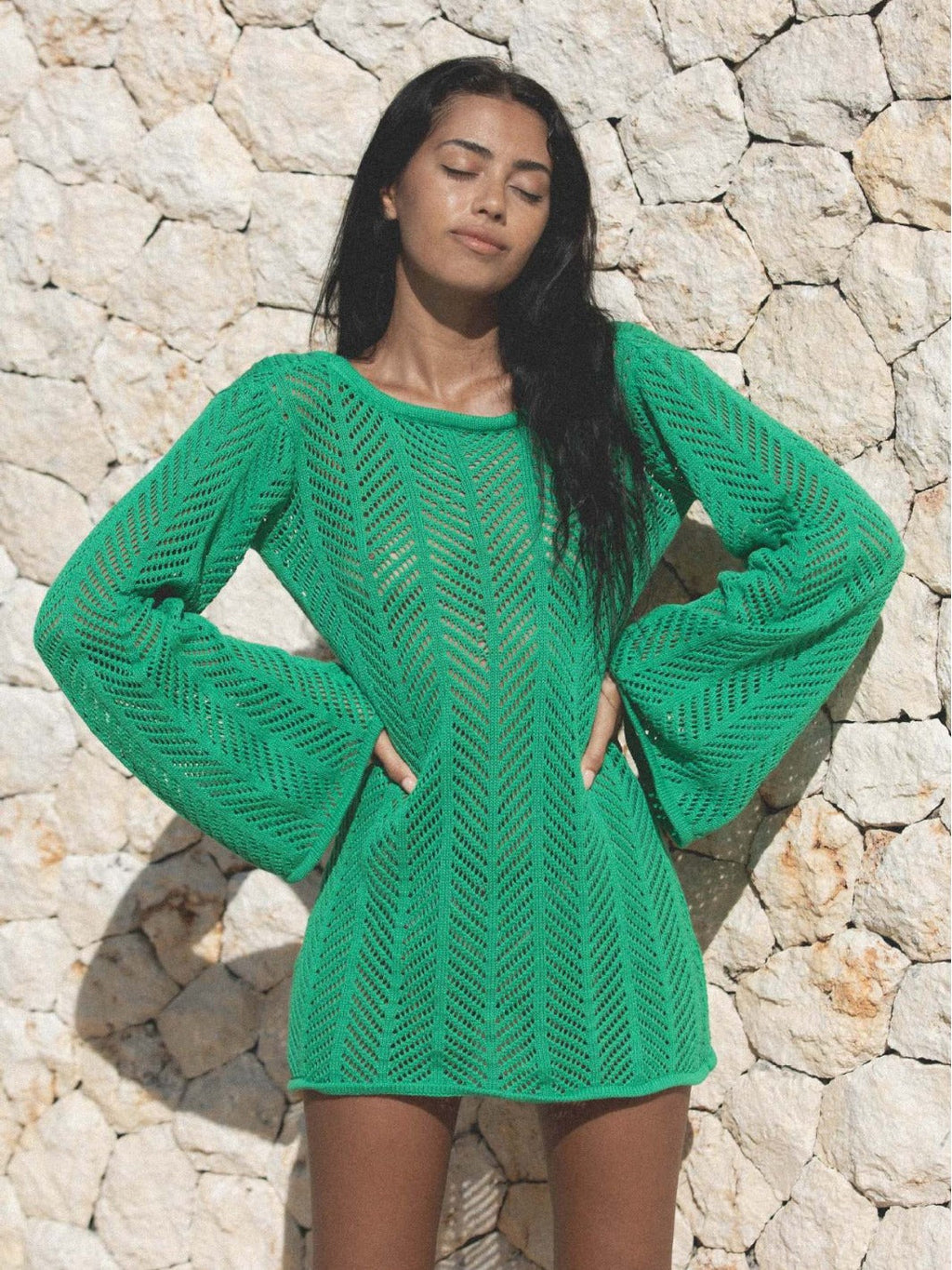 Sexy Knitted Hollow-Out Beach Cover-Up ¨C Long Sleeve Bikini Kimono, Women¡¯s Vacation Outerwear