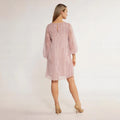 Spring V-Neck Solid Textured Long Sleeve Dress – Elegant French Style Midi for Women