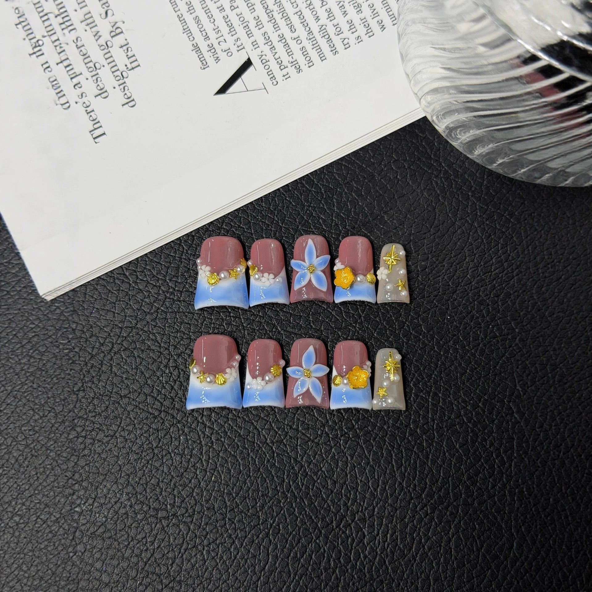 Duck Beak Pearl Shell Ocean 3D Carving White HandmadePress on Nails Batch