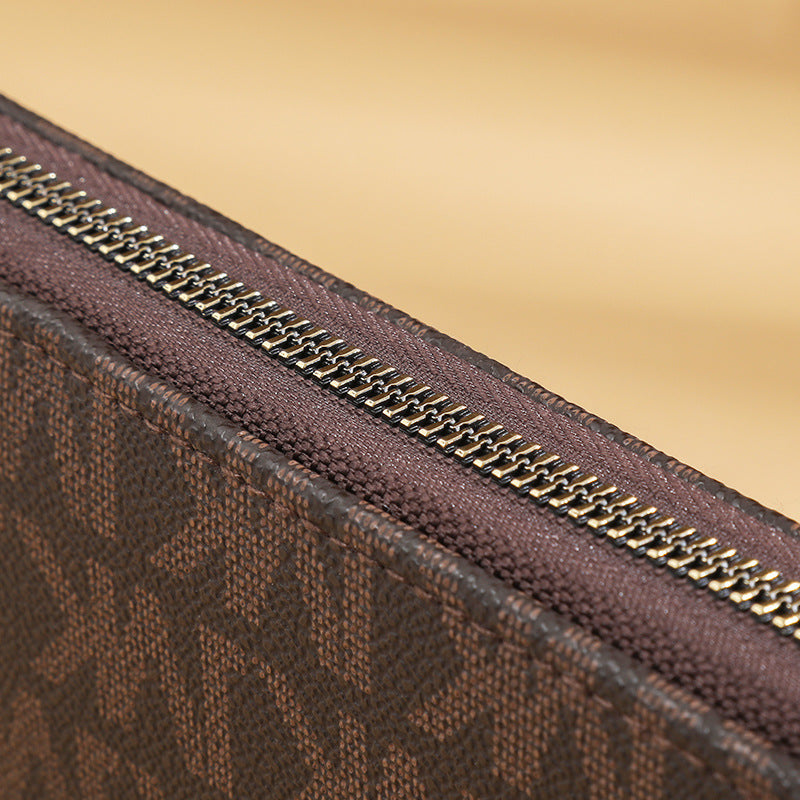 Long Wallet Female Male Key Item Saffiano Continental Zip Around Wallet with Wristlet Strap Clutch Printed Multi-Card Large Capacity Wrist Bag