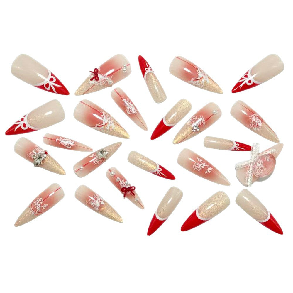 Christmas French tips autumn and winter white handmade wear nail cat eye manicure wear nail pure desire advanced sense fake nail patch