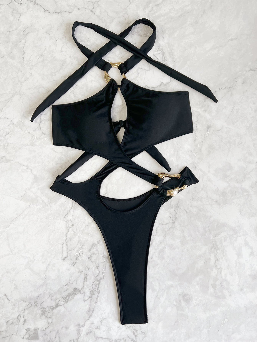 One-piece Swimsuit Halter Bikini Swimsuit Women's Cross Swimsuit Solid Color Bikini