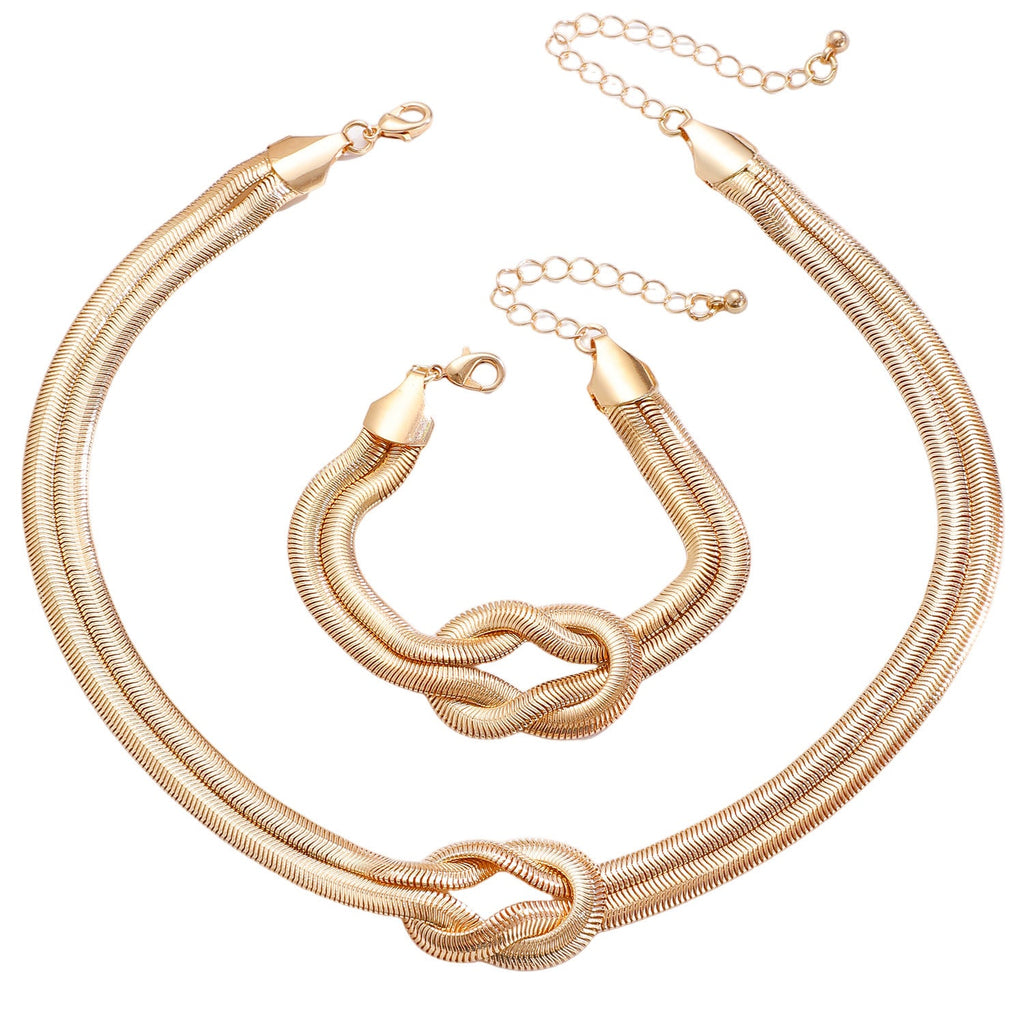 Niche Design Metal Knot Wrapped Snake Chain Bracelet Set Luxury Accessory