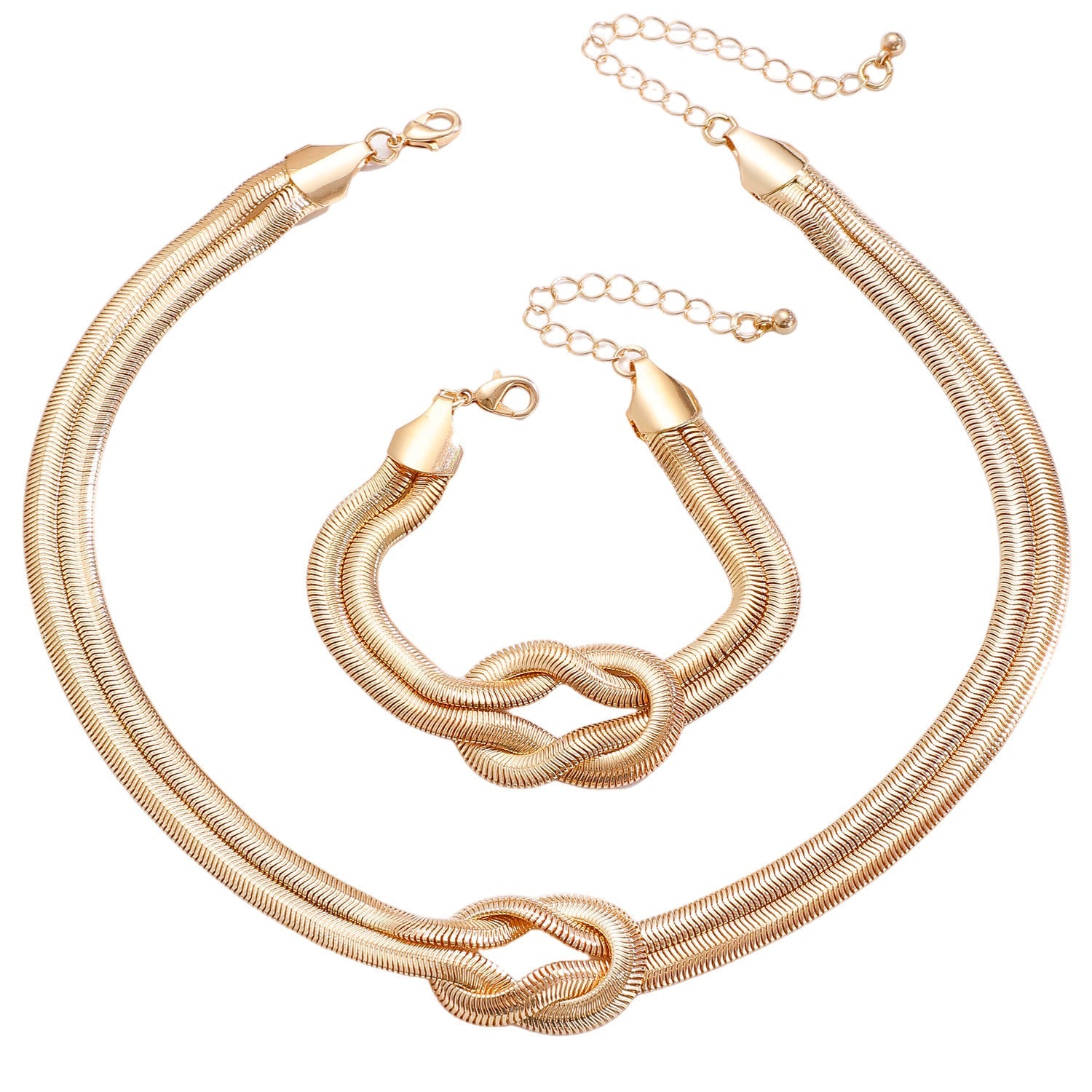 Niche Design Metal Knot Wrapped Snake Chain Bracelet Set Luxury Accessory