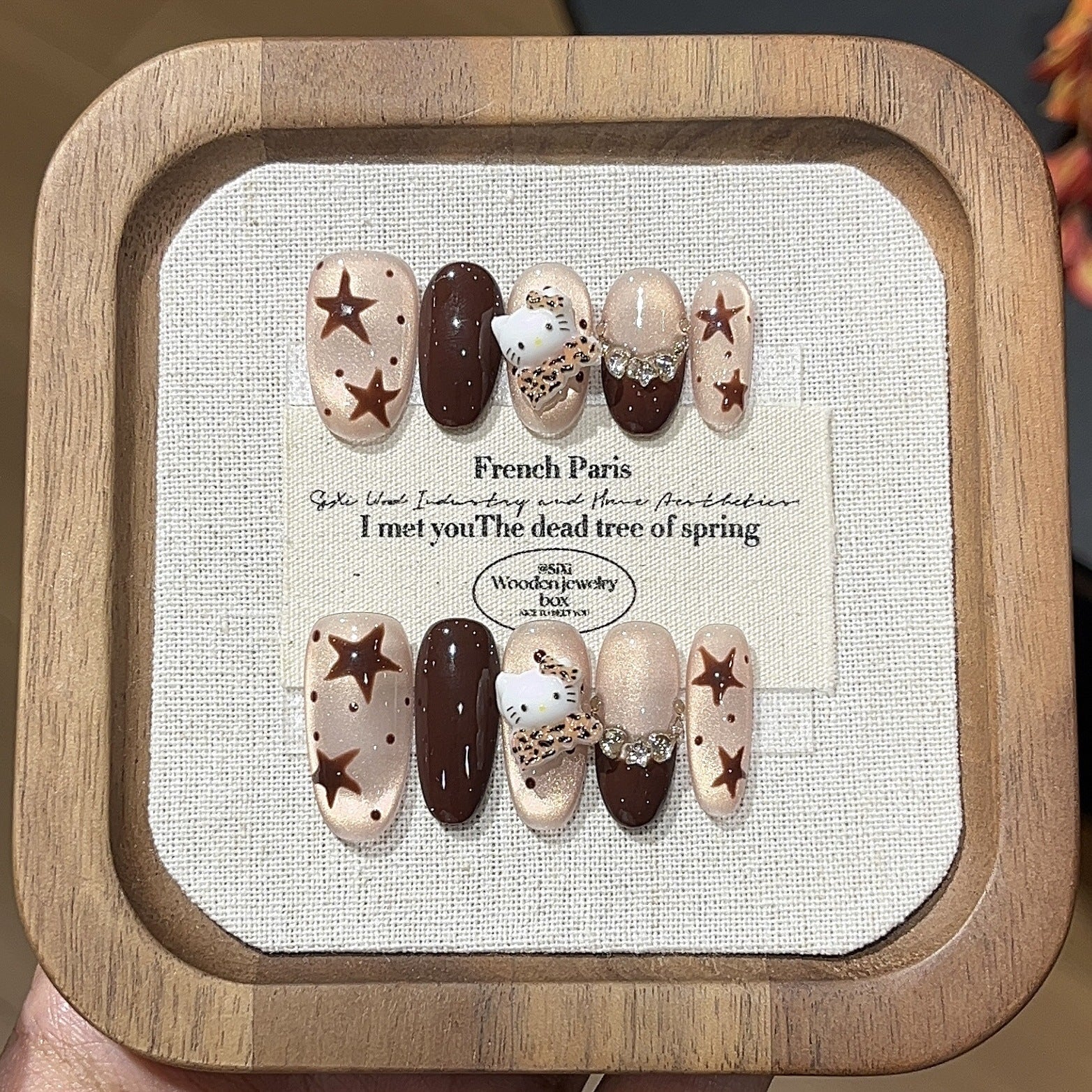 Hand-painted brown coffee star polka dots flash cat's eye handmade armor