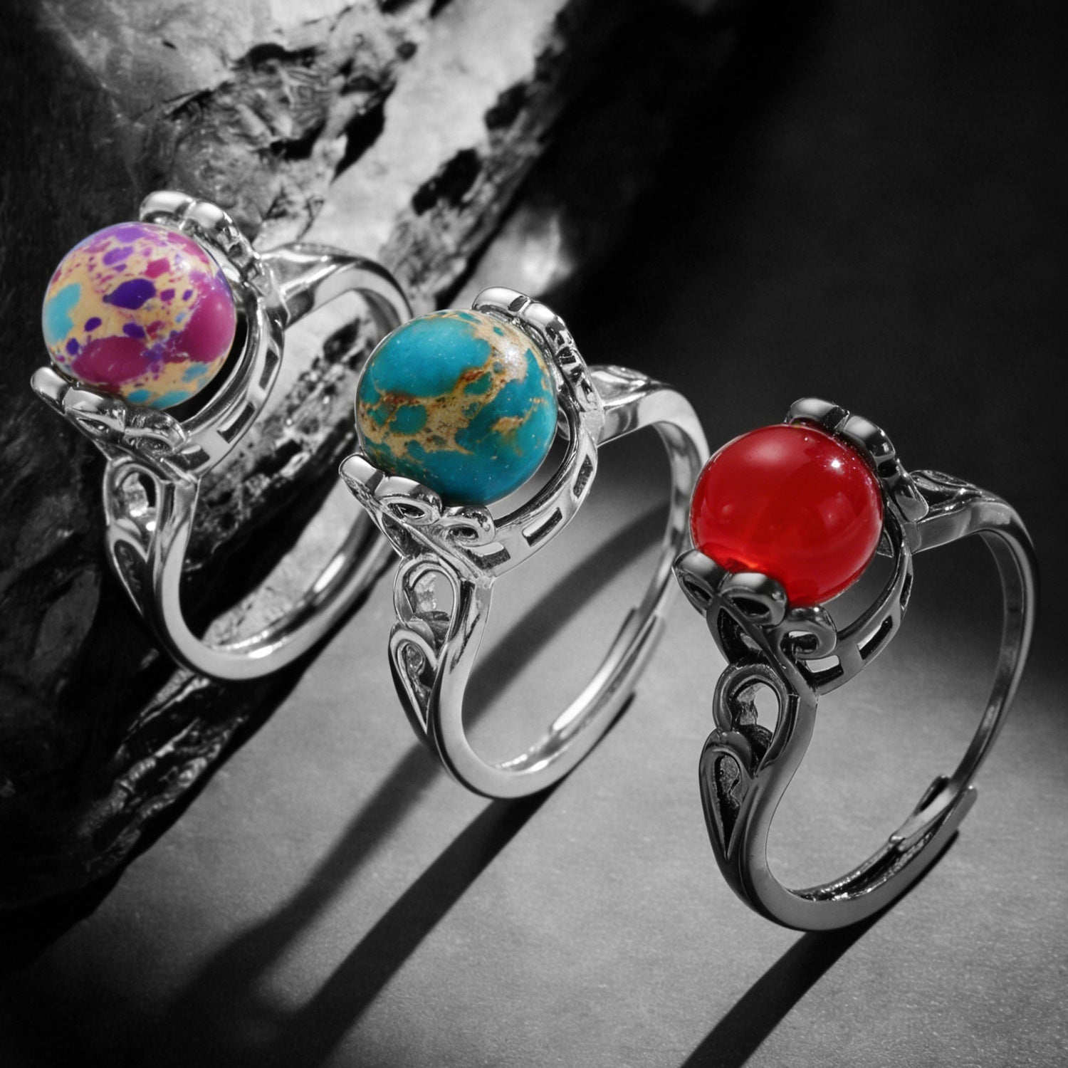 Vintage Natural Stone Open Ring Minimalist Fashion All-Match Band