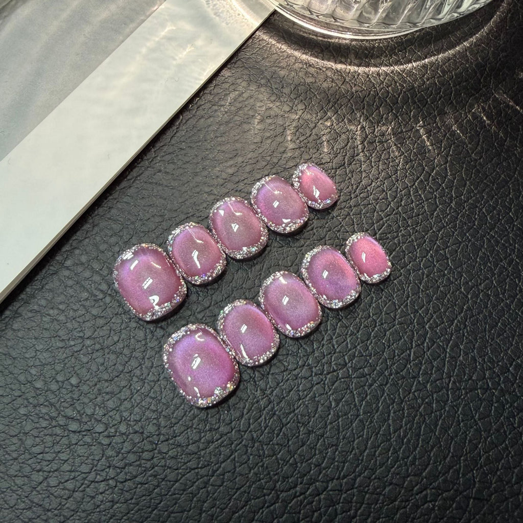 Popular Glass Beads Cat's Eye Short Round Bean Nail HandmadePress on Nails Wholesale