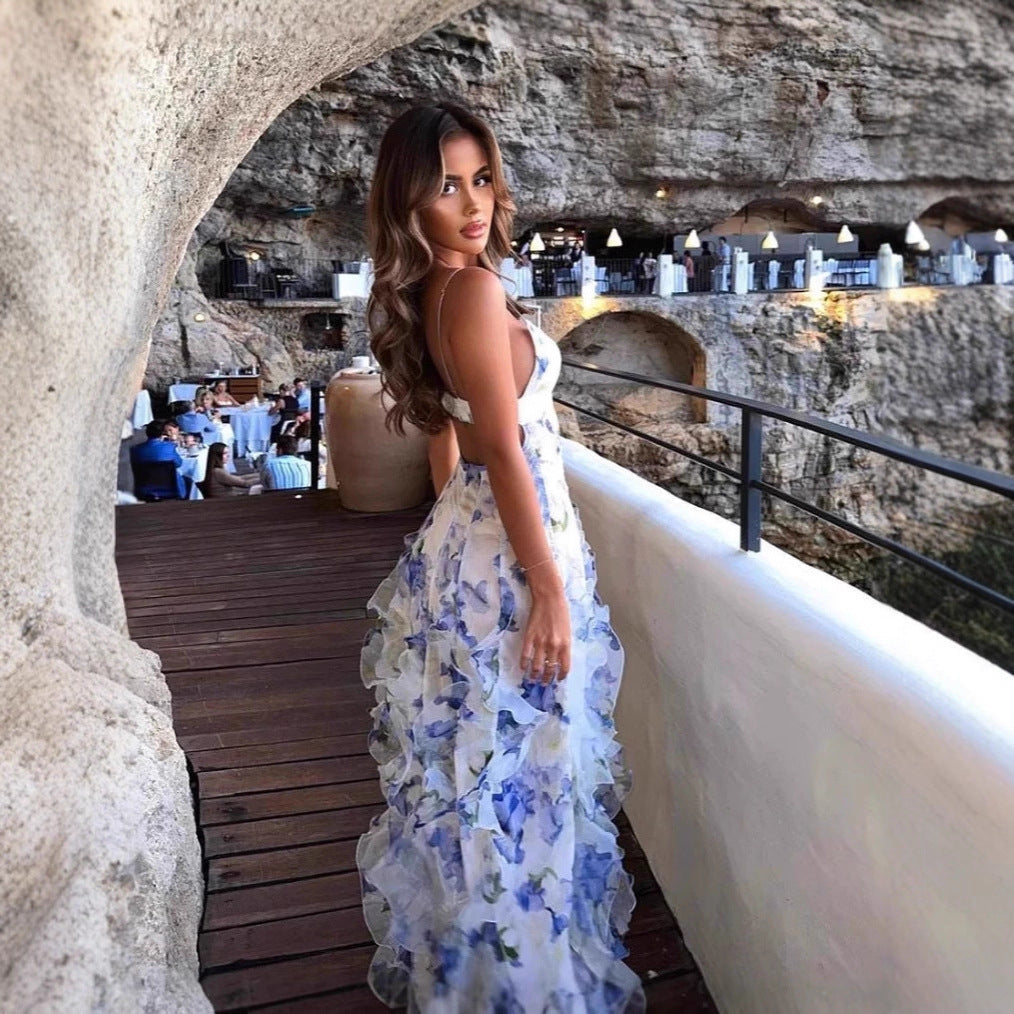 Off-the-Shoulder Women's Fashion Chiffon Printed Ethereal Long Elegant Evening Gown