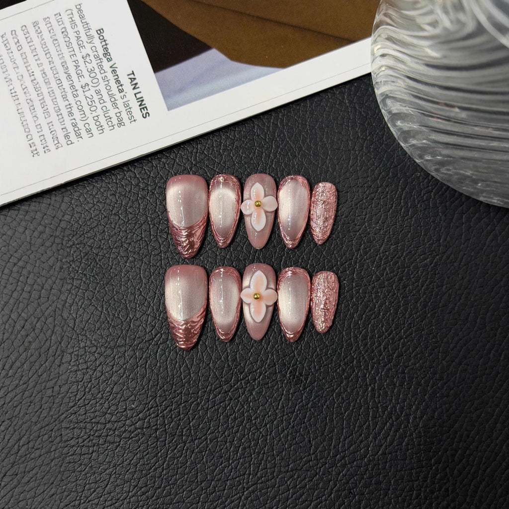 Handmade Press on Nails Girly Heart Atmosphere Cat's Eye Carving Removable Finger