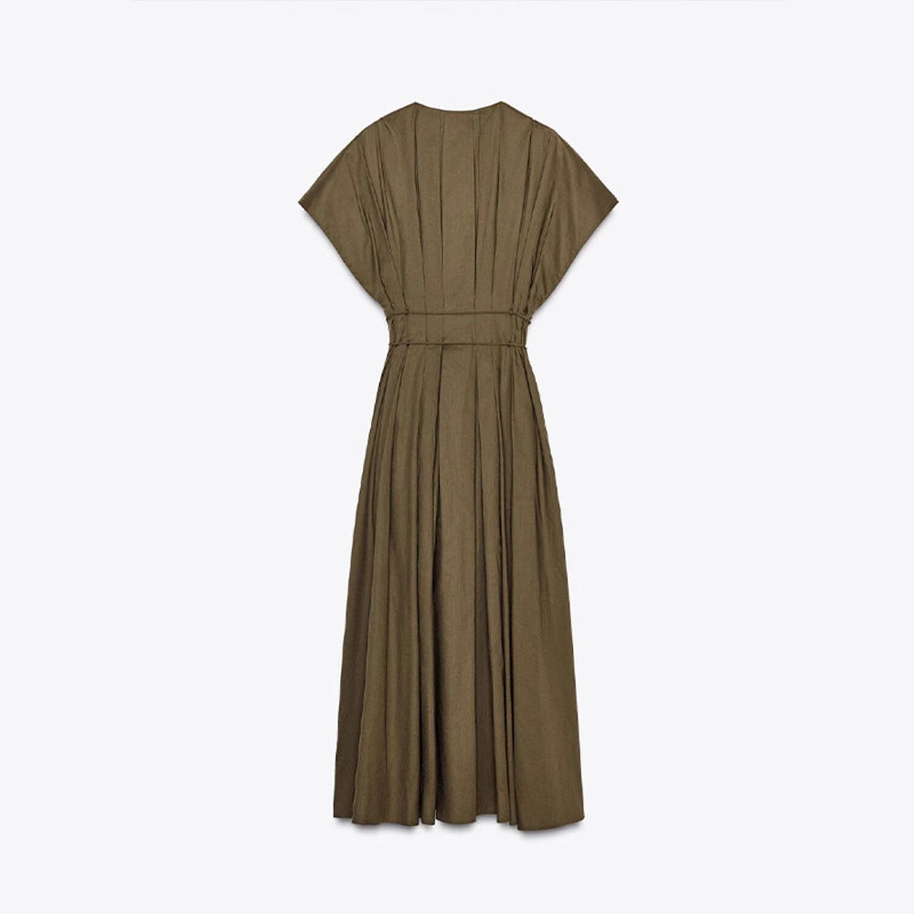 Summer women's solid color waist dress temperament commuter slim dress