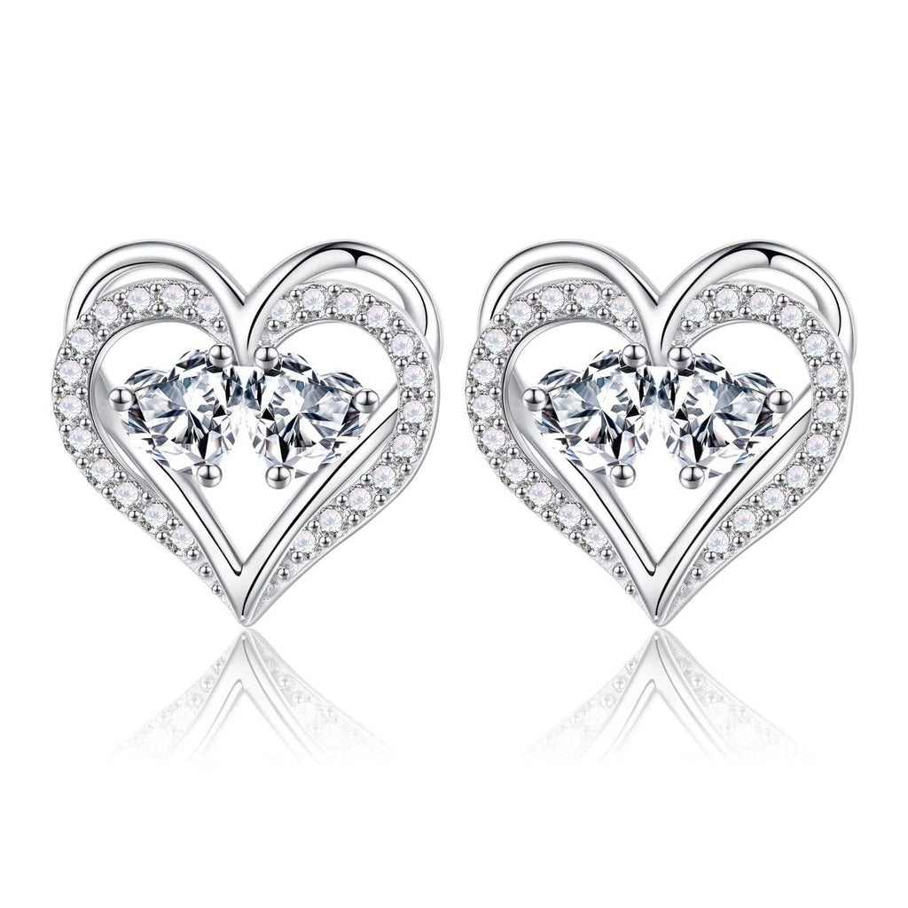 Sterling Silver Birthstone Heart Earrings