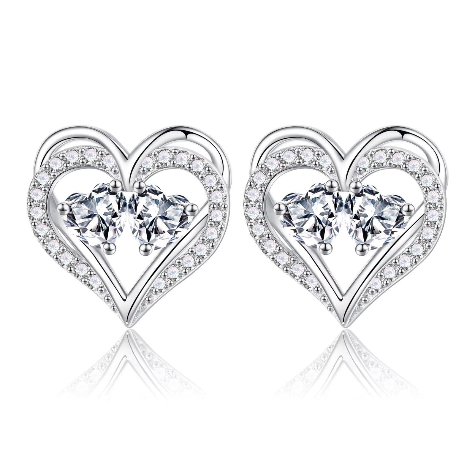Sterling Silver Birthstone Heart Earrings
