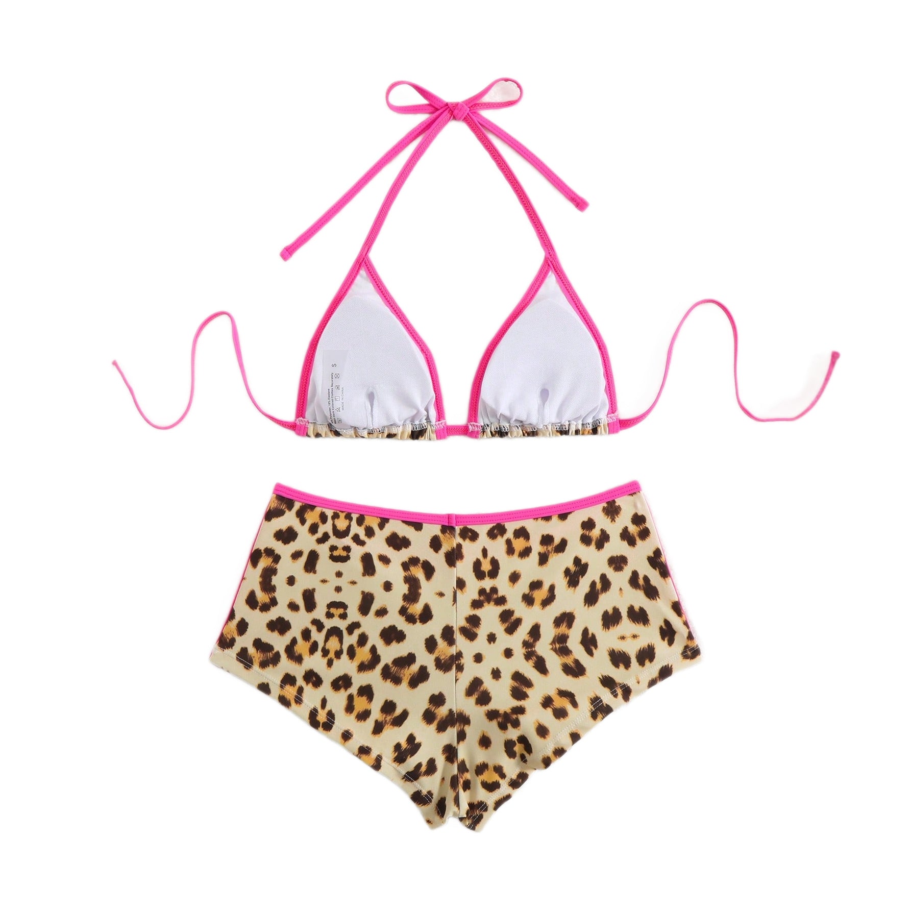 Women's Contrast Color Sling Leopard Print Bikini High Waist Shorts Swimsuit Set for Beachwear