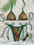 Women's Swimsuit Double Layer Fabric Floral Sexy Strappy Bikini Push Up for Small Bust