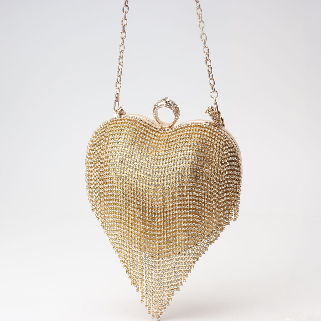 Fringed Rhinestone Bag, Birthday Party purse, Heart Shape Dinner Bag evening Clutch Purse Party, Prom Bag