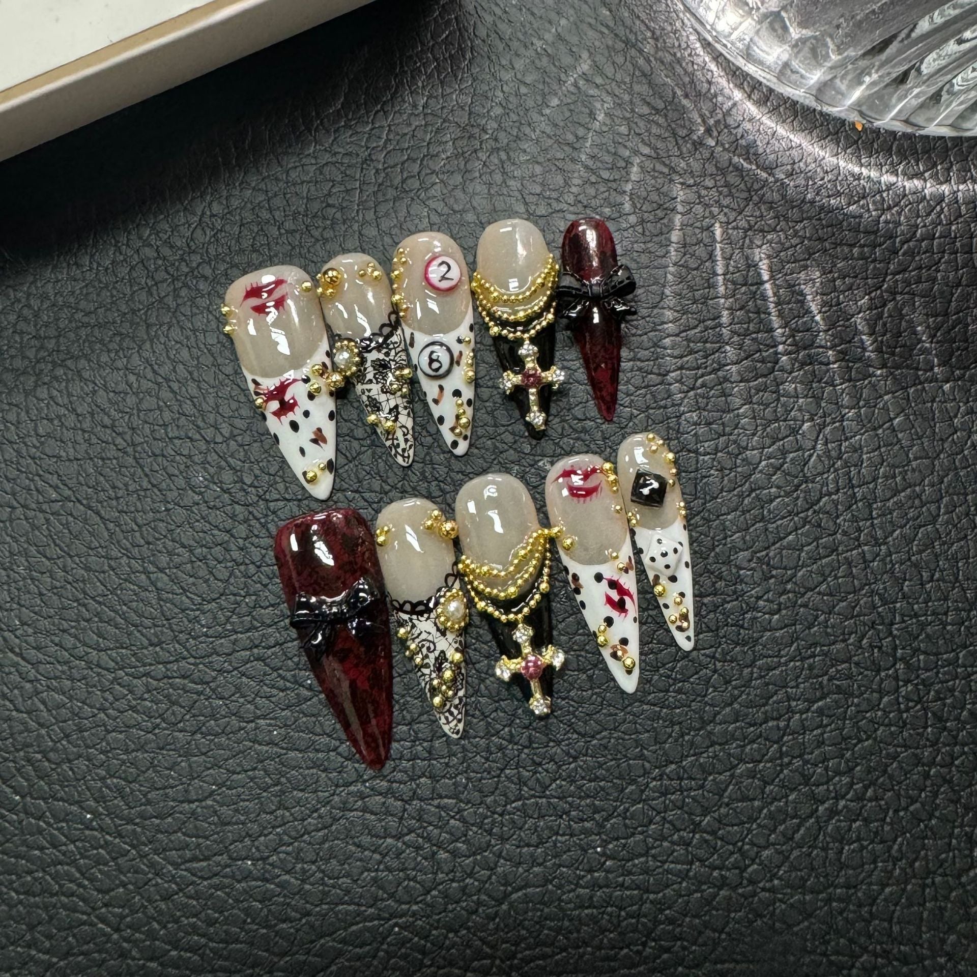 Original handcrafted design Luxury full diamond red gilt color Long pointed Handmade