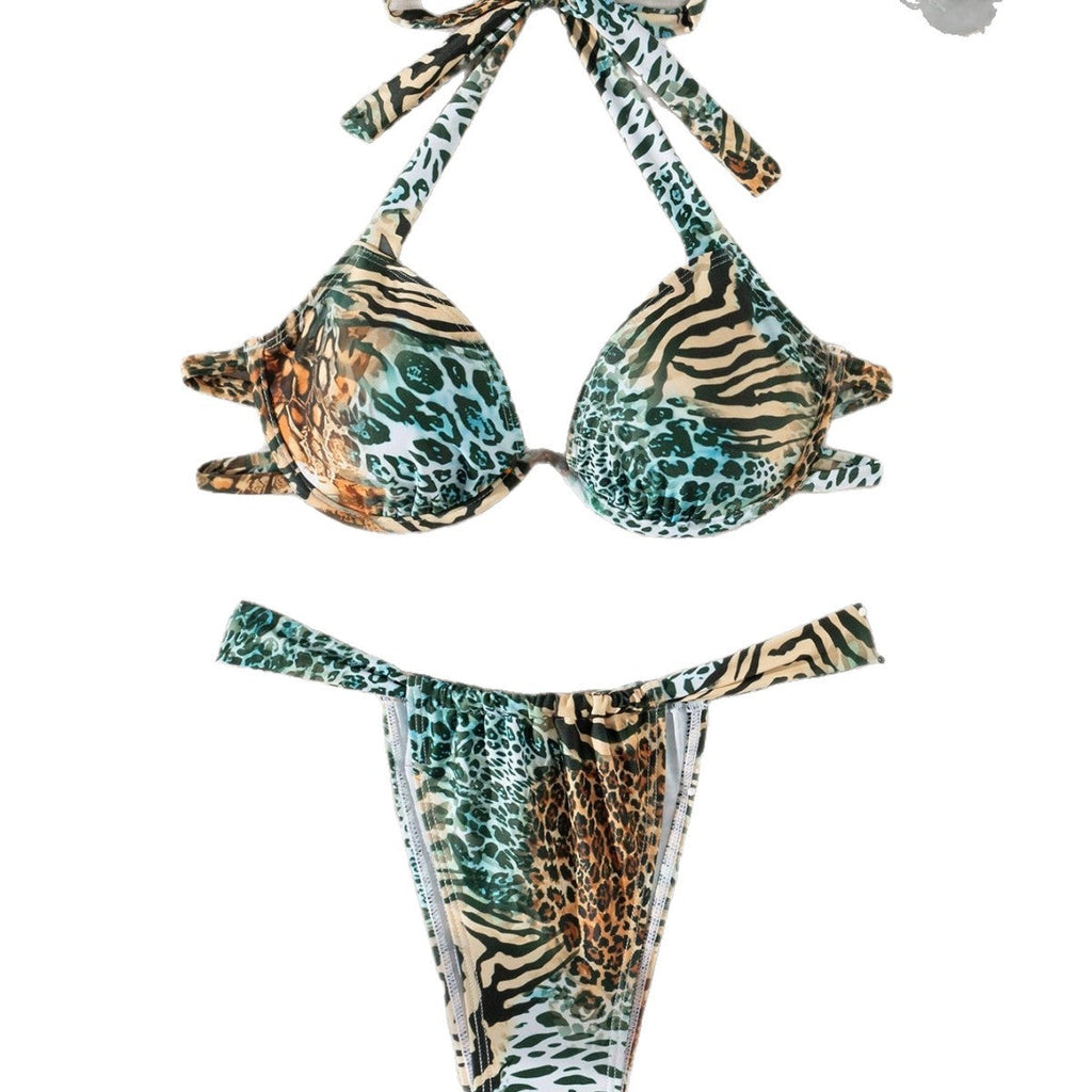 Printed Bikini Swimsuit with Underwire Sexy Two Piece Triangle Backless Beach Vacation Swimwear