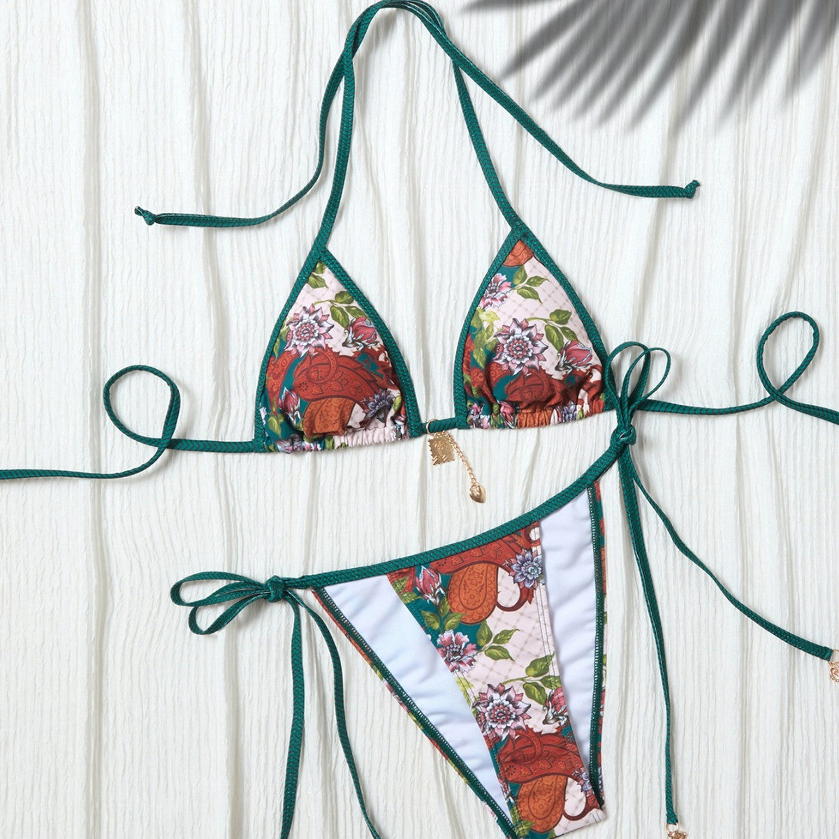 Split swimsuit female sexy small fresh print lace-up bikini sexy swimsuit female