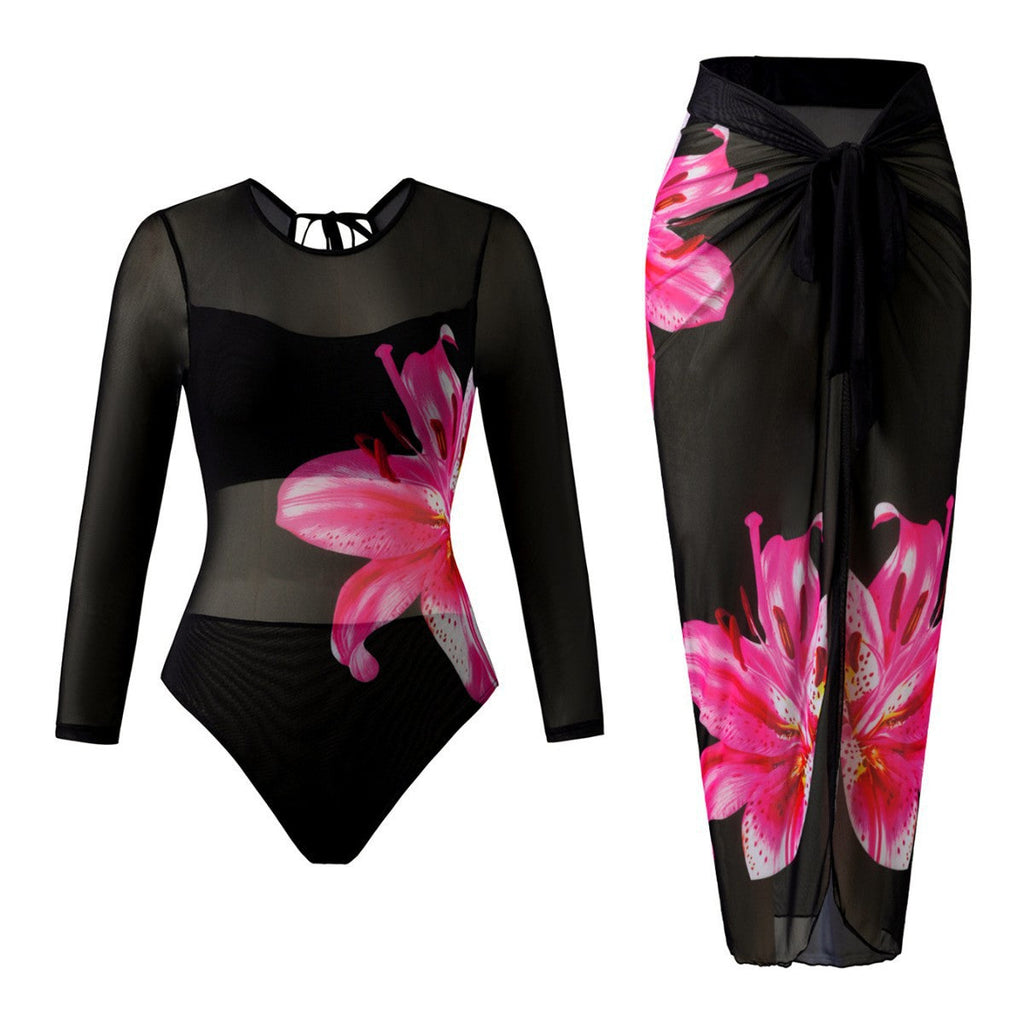 Women's Long Sleeve One Piece Swimsuit Sun Protection Quick Dry Bathing Suit