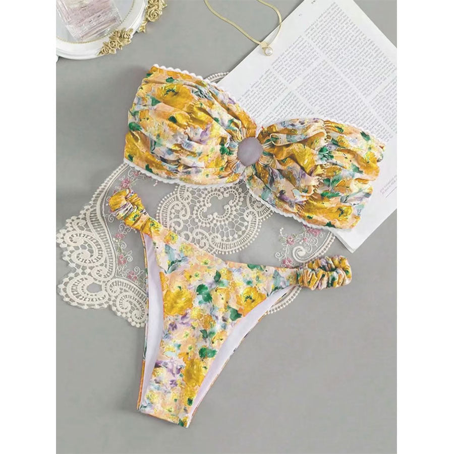 Tube Top Bikini Swimsuit Female Sexy Floral Hot Spring Resort Split Swimsuit Swimming Mod Floral Bandeau Bikini Swimsuit