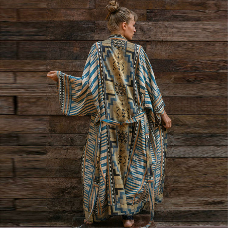 Printed Sexy Cardigan with Belt ¨C Beach Cover-Up, Vacation Bikini Kimono with Tie Waist