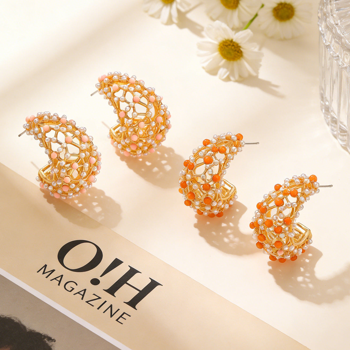 French Vintage Palace Style Stud Earrings Luxury Starry Design Earrings