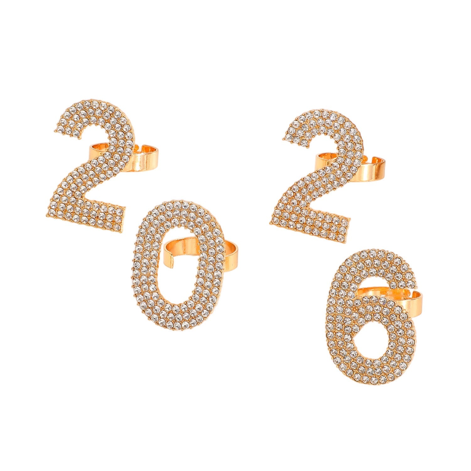 Zircon Inlaid Number Tassel Earrings & Ring Set Luxury Party Jewelry