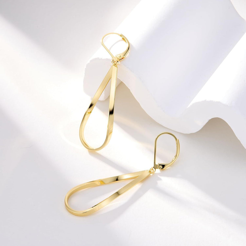 Gold Earrings for Women Hypoallergenic Leverback Drop Dangle Earrings Trendy 14K Gold Plated Twisted Spiral Teardrop Rhombus Heart Dangle Earring for Women Dainty Fashion Jewelry Gifts