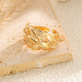 Luxury Leaf Texture Copper Inlaid Zircon Ring Gold Two-Tone Open Ring