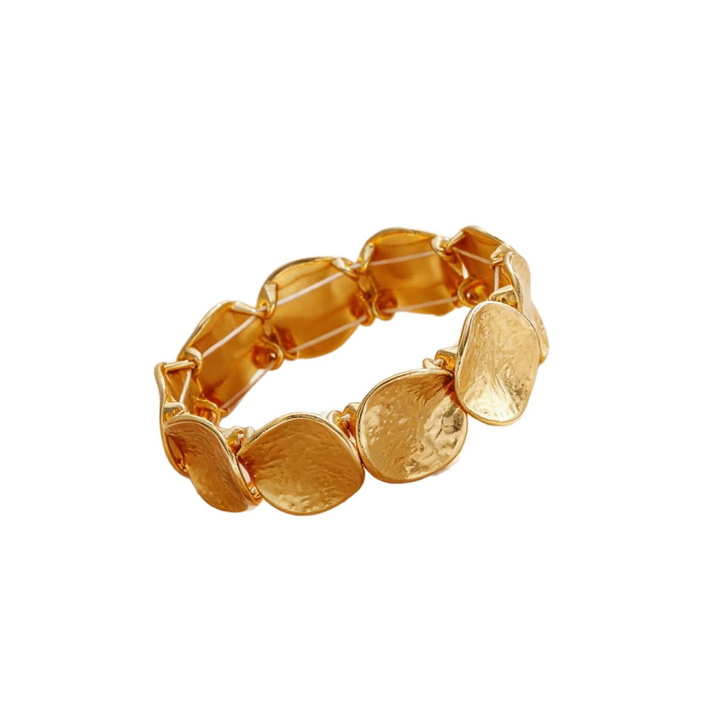 Personality Metal Pleated Geometric Disc Stretch Bracelet Heavy Duty Minimalist