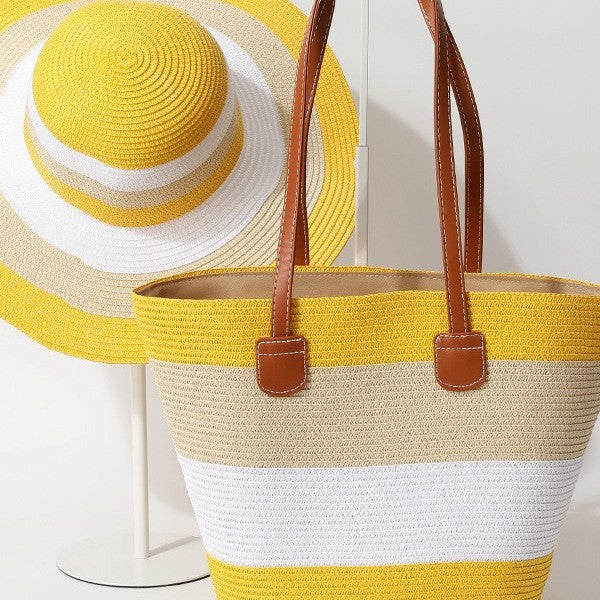 Striped Woven Straw Bag – Summer Large Handheld Tote, Shoulder Commuter Purse