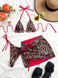 Color Block Bikini Three Piece Swimsuit Sexy Backless Skirted Bikini Swimwear for Women