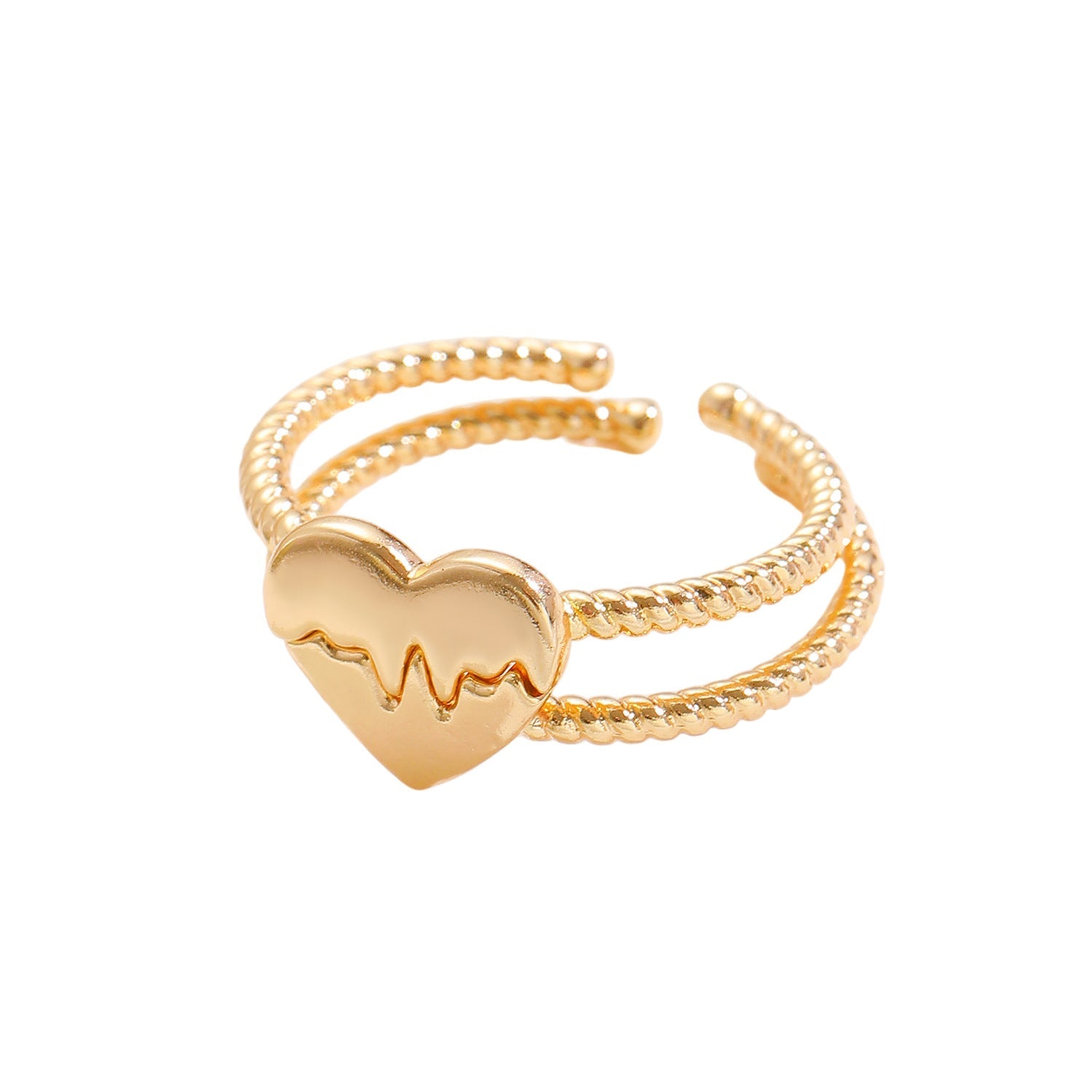Niche Couple Matching Rings Fashion 14K Gold Plated Copper Heart Band for Women