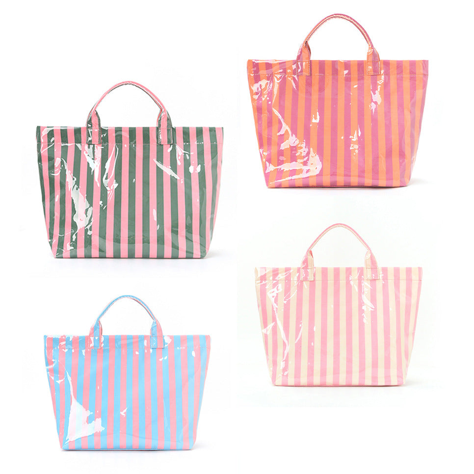 Striped Tote Bag – High-Aesthetic Lightweight Handbag, Commuter Large Travel Shoulder Bag