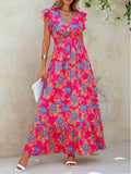 Summer seaside vacation fashion floral print sleeveless dress